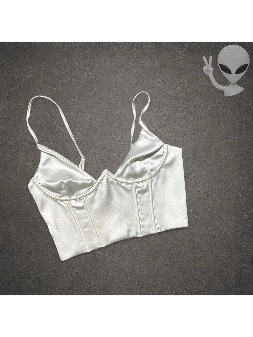 White Fox Boutique Satin Corset Top Women XS White Cropped V Bar Bustier NWT - Picture 7 of 7